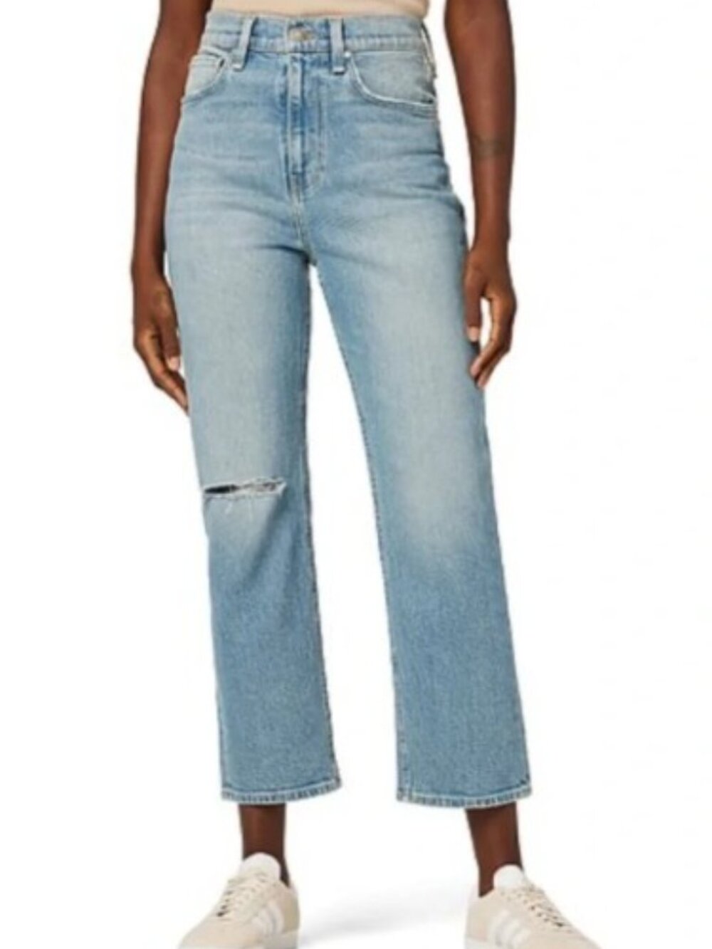 Hudson High-Rise Distressed Straight-Leg Jeans- Size 24